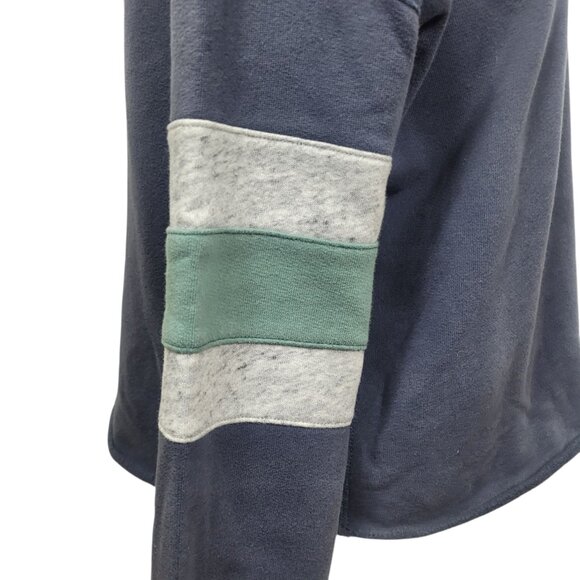 Abercrombie & Fitch Navy Blue Hoodie Sweatshirt XS Cropped Fit Striped Sleeve - Picture 4 of 10